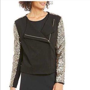 NWT Gibson Latimer Jacket Black Gold Sequins Side Zipper Womens Size Medium